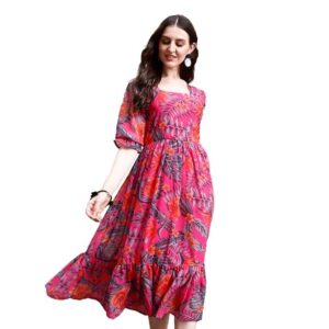 SMOWKLY Women's Georgette Floral Printed Western Gown