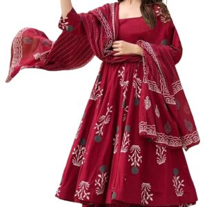 Rayon Anarkali Printed Kurta Pant Dupatta Set